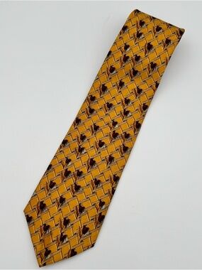 Boss Hugo Boss classic Yellow w/ red floral geometric 100% silk necktie Vintage